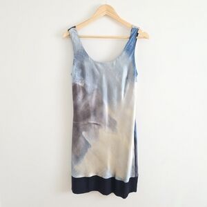 Nicole Miller Silk Shift Dress Blue And Cream Watercolour